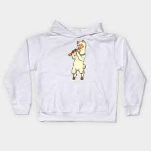 Cartoon Lama - Flute Player Kids Hoodie